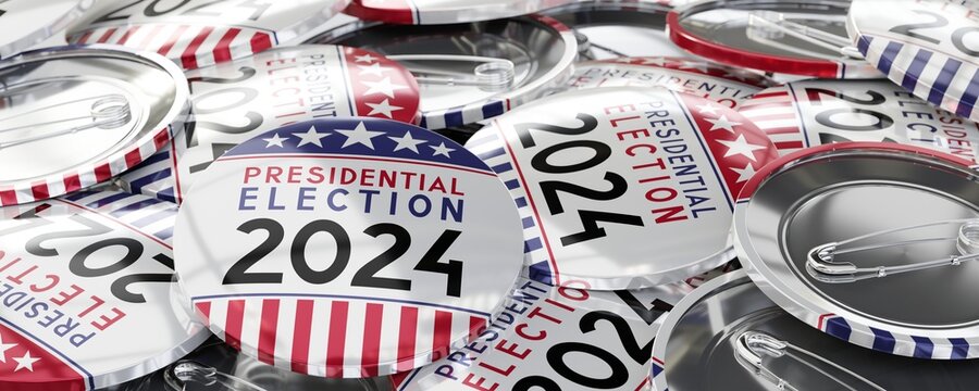 USA presidential election in 2024 - round badges - 3D illustration