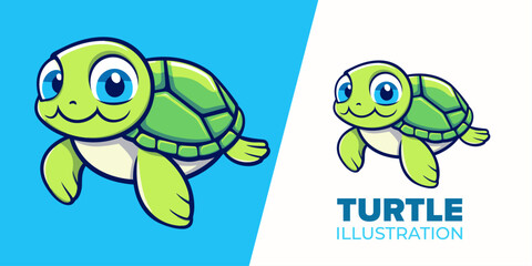 Adorable Swimming Turtle Icon: Flat Vector Illustration for Posters, Cards & More
