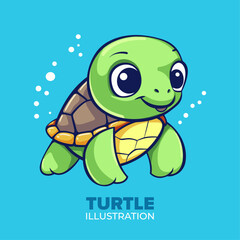 Cute Turtle Swimming Icon Illustration: Vector Art in Flat Cartoon Style for Perfect Posters, Cards, and Decor Prints