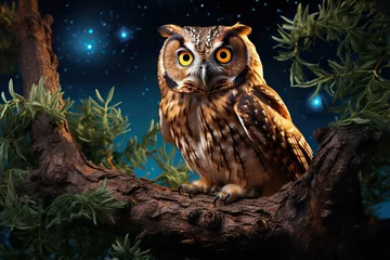 Zelfklevend Fotobehang wallpaper owl   background owl   owl in the night  © Abi Afandi