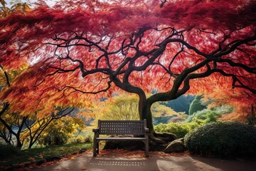 garden wallpaper | garden background | maple tree | bench in the garden 