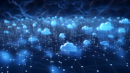 Close-up, seamless transfer and storage of big data on the internet, capturing the essence of cloud computing.