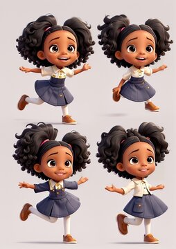 chibi black girl with afro hair and red dress playing
