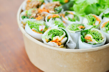 rice rolls, fresh rolls or vegetable rolls or pork rolls and sausage rolls