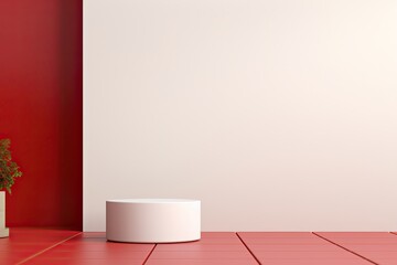 a empty podium with leaf shade and geometry in beige color for product display, empty display showroom