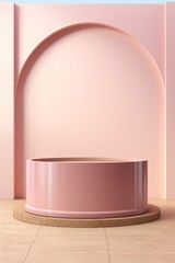 a empty podium with leaf shade and geometry in beige color for product display, empty display showroom