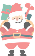merry christmas and happy new year with cute santa claus, bag and gift box, flat png transparent element cartoon character design