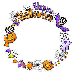 Happy Halloween frame. Holiday background with celebration items.