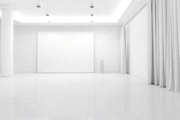 An empty commercial space, all white, mockup of offices and companies.