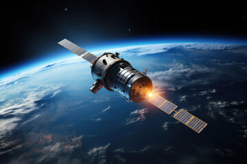 Obraz premium Satellite in space in the orbit of the planet Earth, the study of atmospheric changes