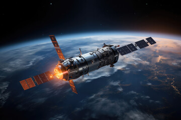 Obraz premium Satellite in space in the orbit of the planet Earth, research, sounding