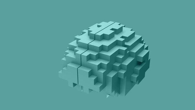 brain transformation in artificial intelligence from geometric shapes. pixel art. NFT style animation.