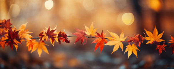 Naklejka na ściany i meble Banner design for autumn with red and yellow maple leaves with soft focus light and bokeh background 