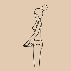 Woman with Disposable Pee Funnel. Vector illustration in hand drawn style. Vector illustration in hand drawn style.