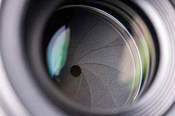 Changing aperture camera lens close up