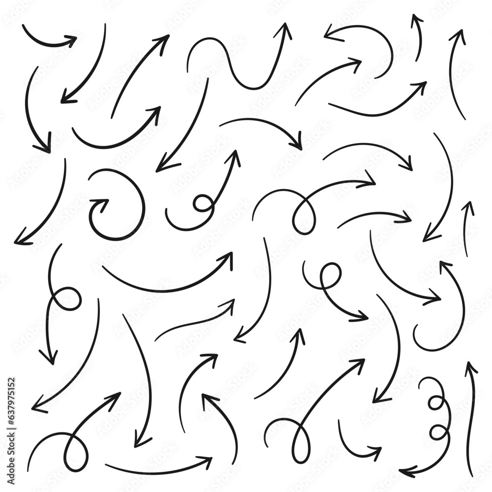 Aufkleber Hand drawn arrows collection Set simple flat arrows isolated on white background. Arrow mark icons and arrow paint. Stock vector. EPS10.
