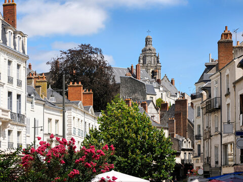 Town of Blois with the bell tower of Saint Louis Cathedral. Blois is a commune and the capital city of Loir-et-Cher department in Centre-Val de Loire in France