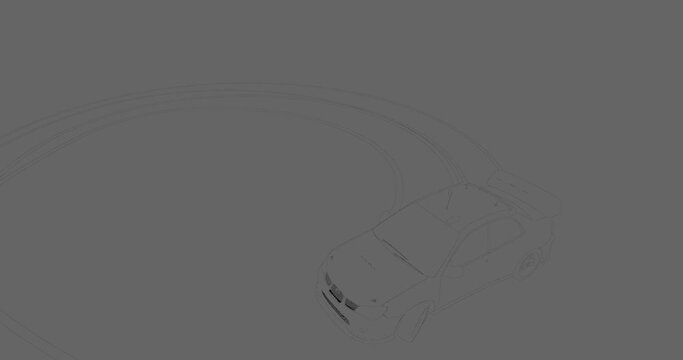 3D animation of a rally car doing a figure of eight and drifting, concept of going round in circles, centripetal force example