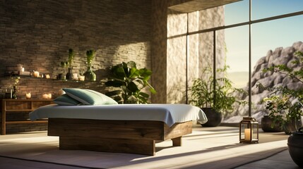 A serene spa room with a massage table, generative Ai