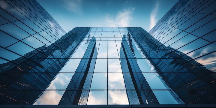 a tall building with a blue sky in the background, pexels contest winner, glass reflections, low angle 8k hd nature photo, on a dark background, three - point perspective, transparent background