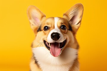 Photo of a joyful corgi happily panting with its mouth open created with Generative AI technology