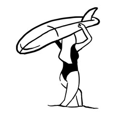 Illustration of a woman taking a surfboard to the beach