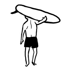 Illustration of a woman taking a surfboard to the beach