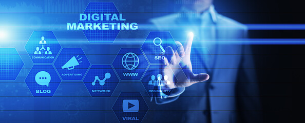 Digital marketing, Online advertising, SEO, SEM, SMM. Business and internet concept.