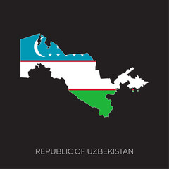 Uzbekistan map and flag. Detailed silhouette vector illustration
