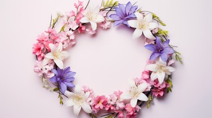 A wreath of flowers on a white surface