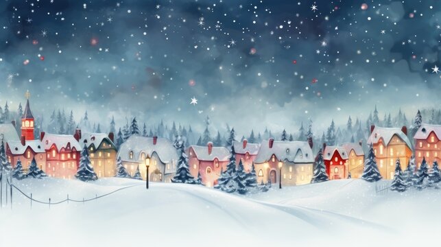 A painting of a town in the snow