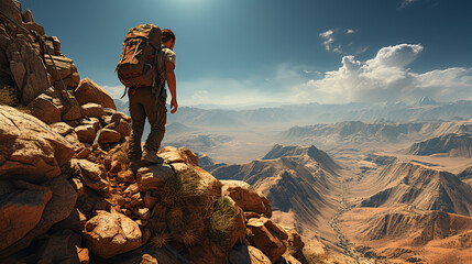 Rock climbers with backpacks are trekking high altitude to reach their goal.