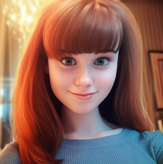 Fototapeta premium Portrait of a funny cute girl, AI generated