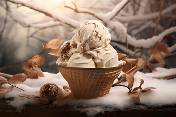sweet, creamy chestnut ice cream shown in a winter atmosphere