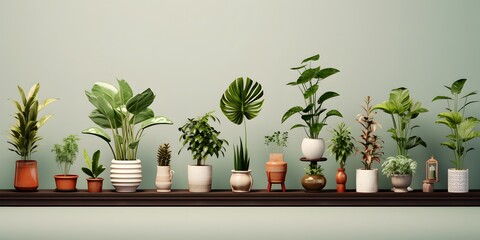 collection Set of different styles of retro vantage and modern vase and interior plants pots furniture cutouts isolated on transparent background