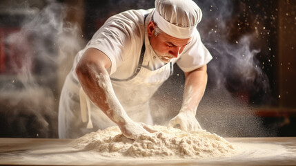 The chef is making pizza dough.