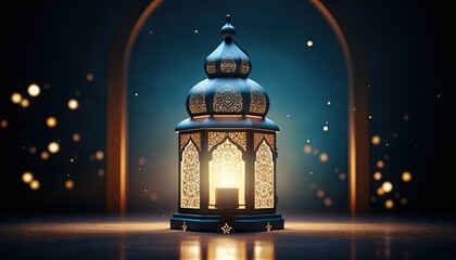 Eid Al Adha Lantern decoration background, glowing light, empty space