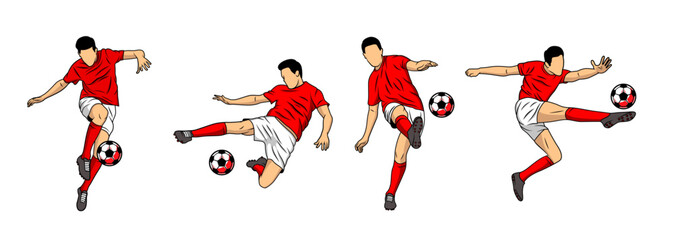 Football, soccer players illustration vector collection. Soccer players illustration collection. Football players kick and dribble.
 - obrazy, fototapety, plakaty