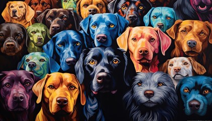 abstract hypnotic illusion of dogs in many colors - Powered by Adobe