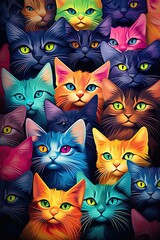 abstract hypnotic illusion of cats in many colors