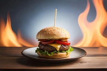 buger on wooden table AI GENERATED