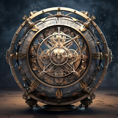 Fototapeta na wymiar Chronicles of Time: Unveiling the Cosmic Journey through the Fusion of Ancient Clocks and Steampunk Aesthetics