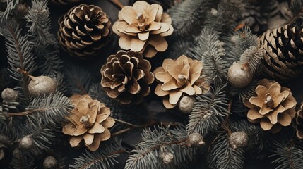 Generative AI, Christmas home decoration close up, muted colors, holiday photorealistic aestethic background