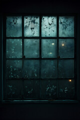 Window with dirty glass in dark room