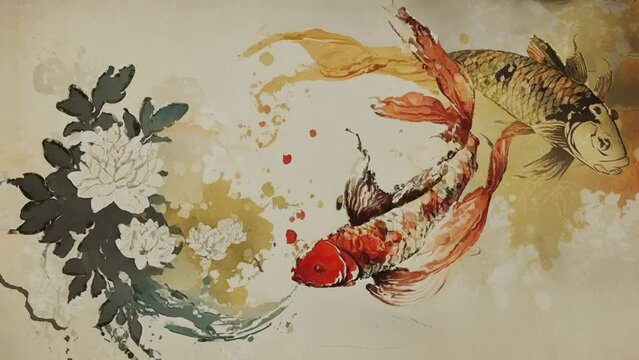 Up to 4K resolution, Beautiful Japanese background with carp, Generative AI with blender