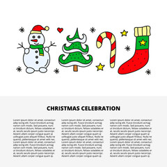 Fototapeta premium Article template with text and doodle Christmas and New Year icons.