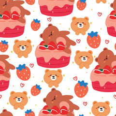 seamless pattern cartoon cute dessert design with bear. cute wallpaper for textile, gift wrap paper