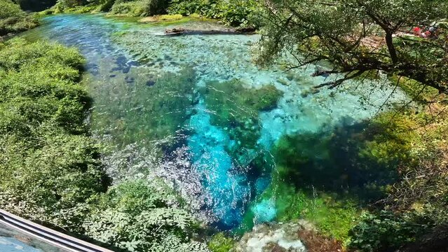 50 meters deep in The Blue eye or Syri i kalter, a natural phenomenon in the mountains of southern Albania