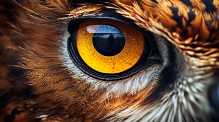 Wall murals Owl Cartoons Close up of an owl eye made with Ai generative technology