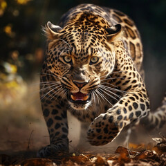 A Snarling Jaguar Charging Forward